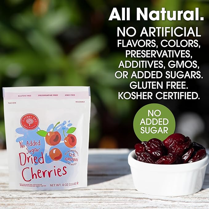 Cherry Bay Orchards Unsweetened Dried Tart Cherries (12 Pack 4 oz Bags 48 oz Total) - No Added Sugar 100% Domestic All Natural Kosher Certified Gluten Free GMO Free - Packed in Resealable Pouch