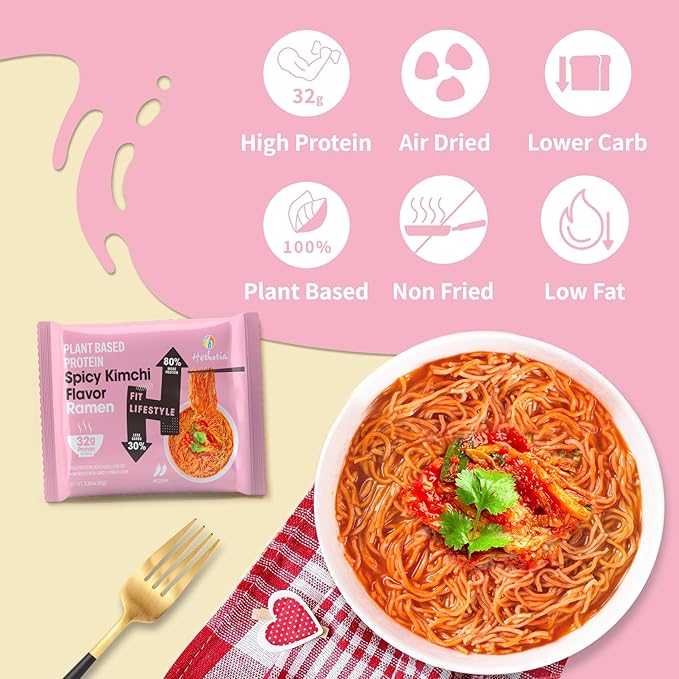Hethstia Konjac Fettuccine &amp Plant Protein Kimchi Ramen Bundle – Vegan Low Calorie Pasta + High Protein Ramen – 10 Fettuccine + 6 Ramen Packs