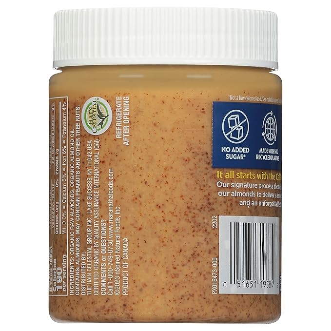 MaraNatha Organic Creamy Raw Almond Butter 12 Ounce Jar