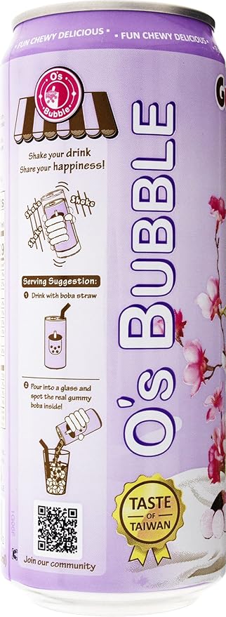 O's Bubble Gummy Boba Latte Canned Bubble Tea Drink With Chewy Boba Pearls (Konjac) 22% whole milk blend 470ml(15.9 fl oz/can) TARO (Pack of 12)