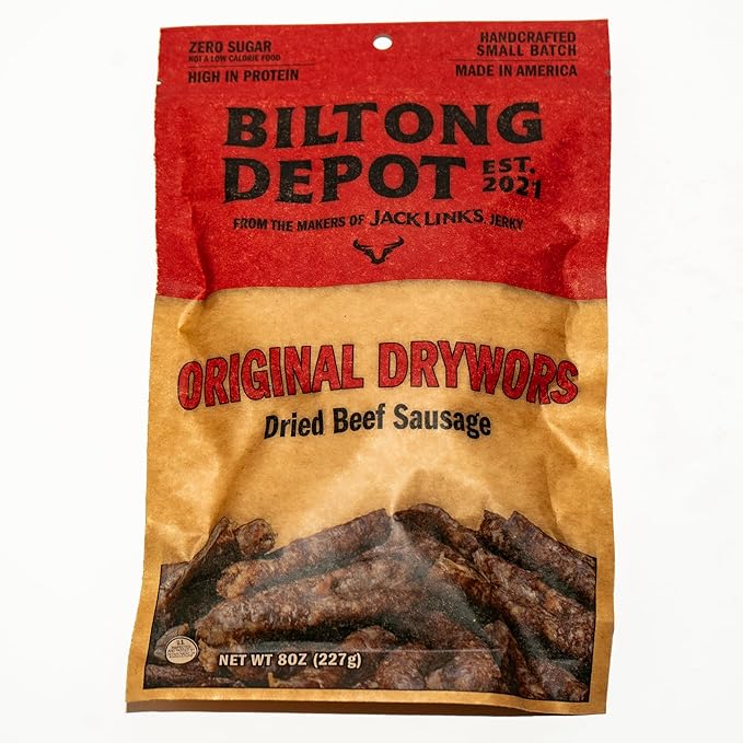 Biltong Depot Original Drywors - 8oz | Air-Dried Beef Snack Sticks | High Protein | Paleo and Keto Friendly | Zero Sugar | Gluten Free | No Artificial Preservatives | No MSG
