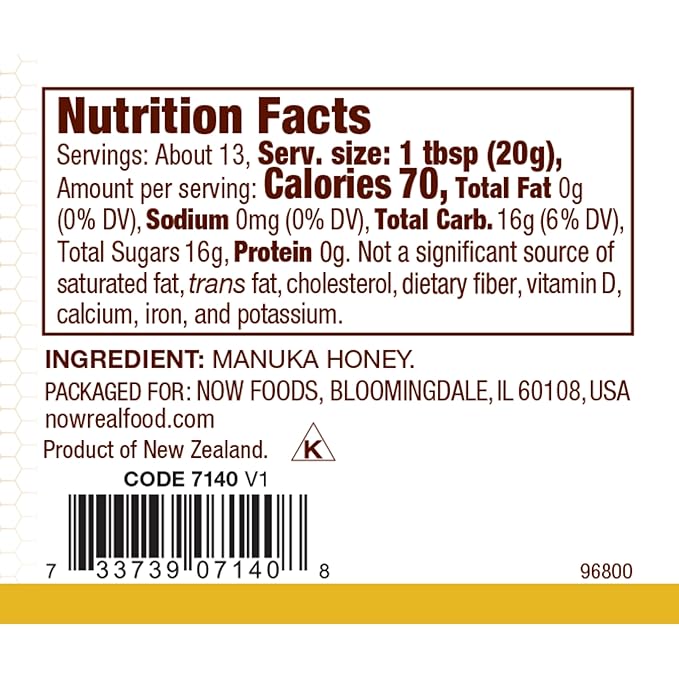 NOW Foods Manuka Honey Sweet Rich And Robust Flavor With A Creamy Texture 8.8-Ounce