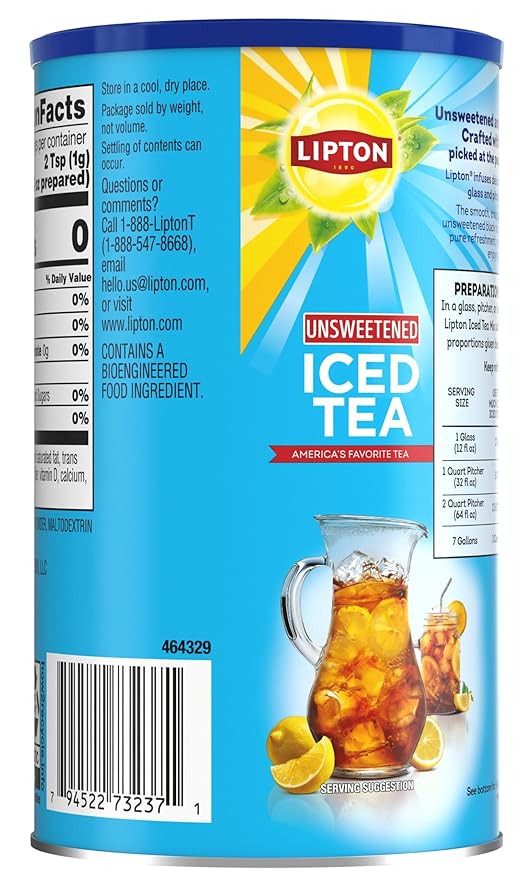 Lipton Unsweetened Iced Tea Mix Sugar-Free Black Tea 28 Quarts Each (Pack of 4) Made from Real Tea Leaves Instant Cold Brew Zero Calories 112 Quarts Total