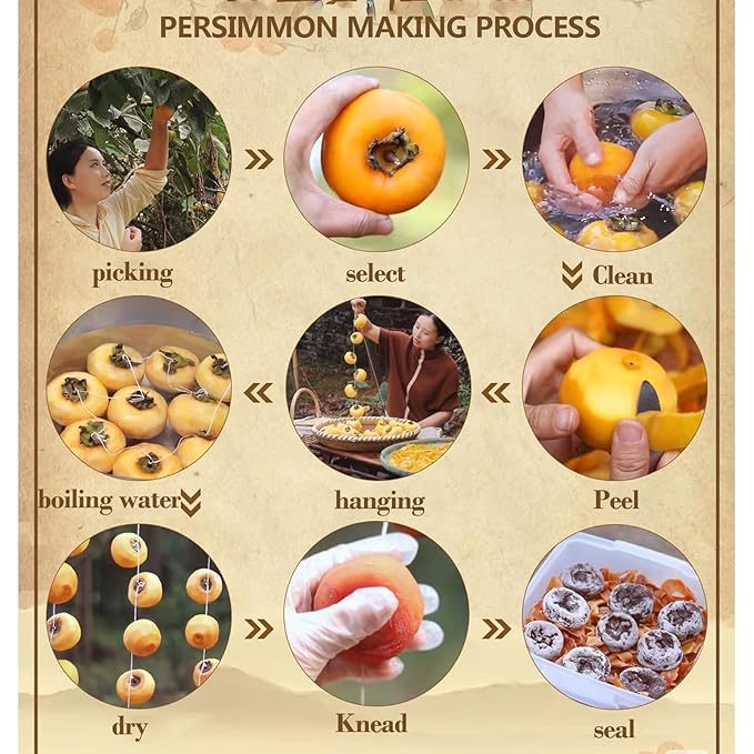 Natural Dried PersimmonsPersimmons Fruit FreshNatural Sweet Fruit SnackDehydrated Unsweetened DriedfruitFresh picking on the farm(500g) shuang