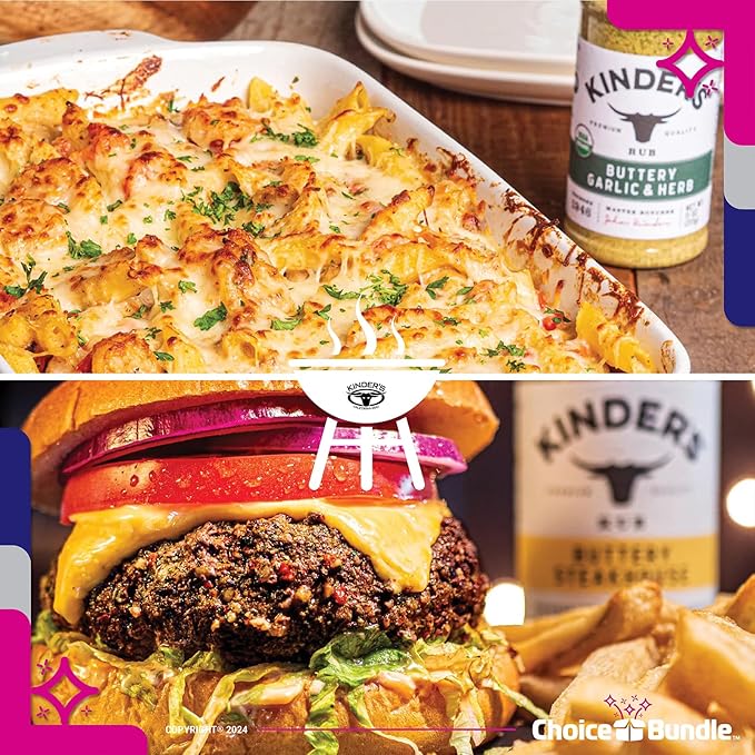 Kinders Buttery Garlic &amp Herb Woodfired Garlic The Blend Buttery Steakhouse All Purpose Seasoning &amp Rub 5 pk (28.75 oz) + BBQ Masters &amp Opener (7 Items)!