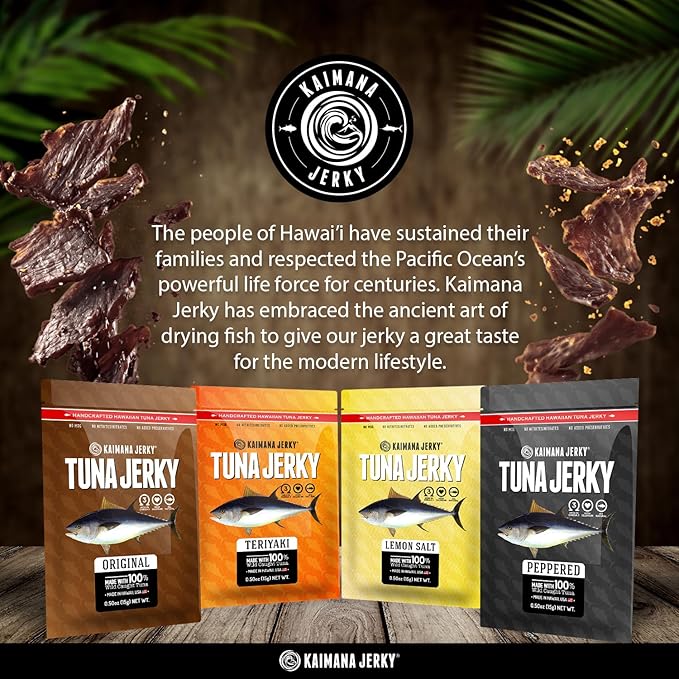 Kaimana Jerky Ahi Tuna Sampler Bundle - All Natural &amp Wild Caught Tuna Jerky. Made in USA. 9g Protein &amp Good Source Of Omega-3's (10 pack 0.50 oz)