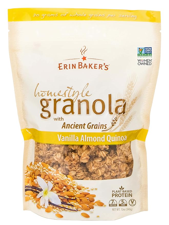Erin Baker's Homestyle Granola Vanilla Almond Quinoa Vegan NON-GMO 7Grams of Plant Based Protein12 Ounce