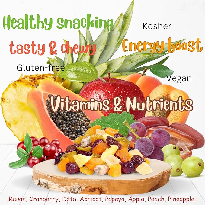 Dried Mixed Fruit Dices Medley - by Its Delish 5 lbs Bulk Bag | Healthy Snacks for Adults Kids &amp Pets | Fresh Cut Snack Mix Dry Fruit and Berries Trail Mix without Nuts | Gluten Free Vegan Kos