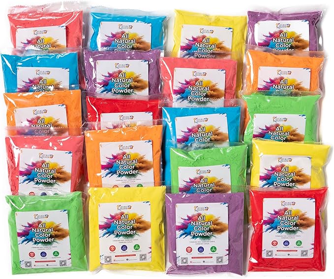 Kulture Khazana All Natural Washable Biodegradable Holi Non-Toxic Color Powder 100gm Pack of 20 Perfect for Color Play