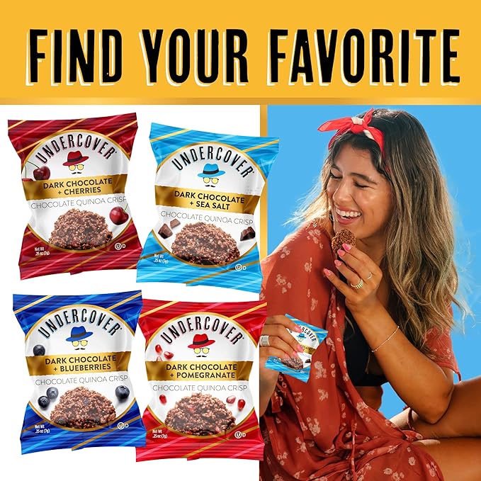 Undercover Snacks Chocolate Quinoa Crisps - Dark Chocolate Variety Pack | 70-Count Individually Wrapped Crisps | Gluten Free Nut-Free Allergen Friendly Kosher Plant-Based NOT AIRLINE SIZE