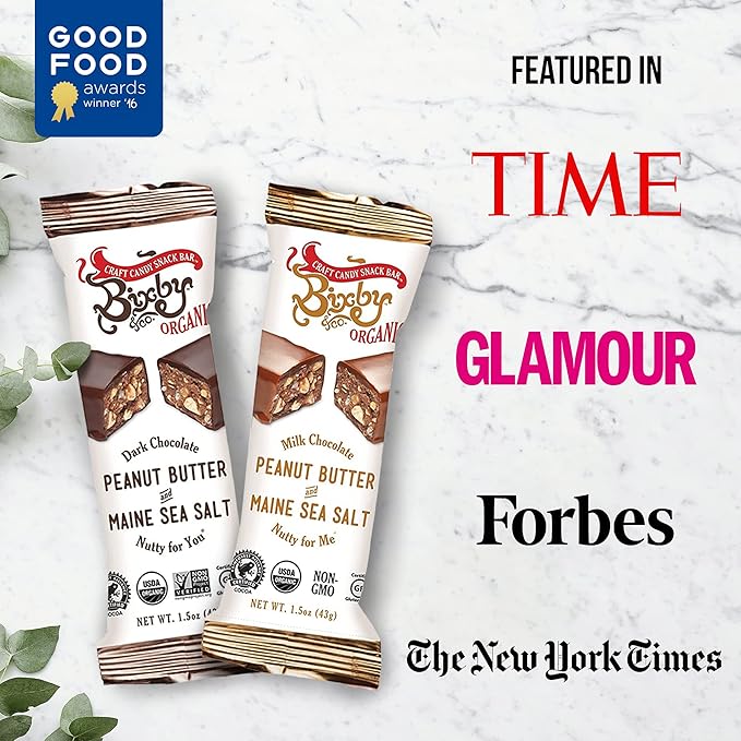 Bixby 12 Bars of Organic Milk Chocolate - Gluten Free Peanut Butter and Real Sea Salt - Non GMO Kosher Protein Snack with Clean Ingredients - Organic Bulk Chocolate Bars - 12 Bars 1.5oz each