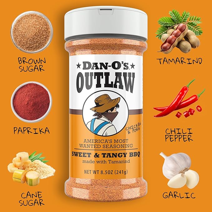 Dan-O's Outlaw Seasoning 6 Bottle Set- Butter Dust Butter Steak Spicy BBQ Sweet Caribbean Sweet &amp Tangy BBQ and Blackened Bloody Mary Seasoning