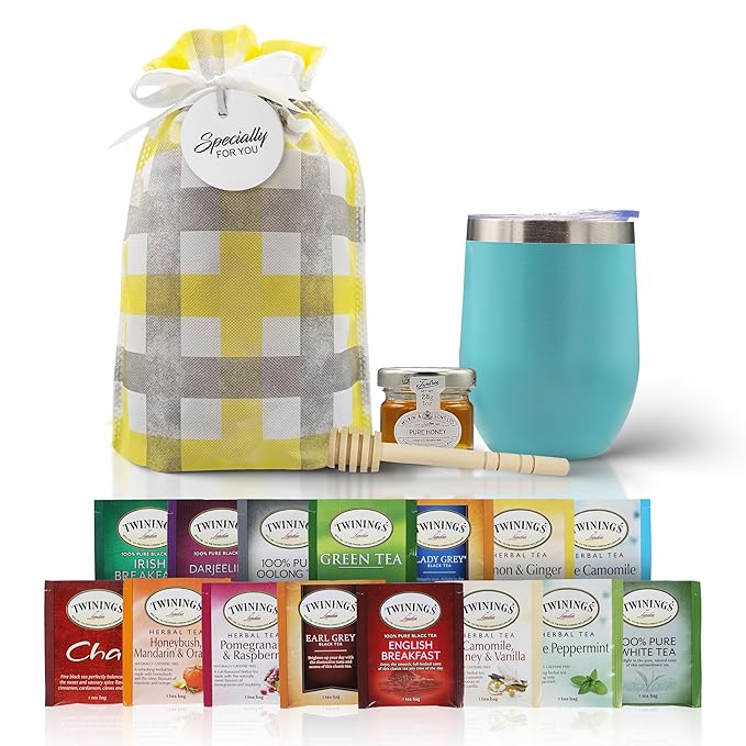 Tea Gift Set for Women &amp Men – Includes Assorted Teas Elegant Mug &amp Honey (Teal)