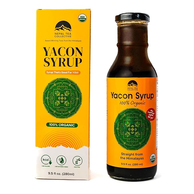 Global Family Farms Yacon Syrup 100% Organic 9.5 Fl Oz Glass Bottle Low Calorie Satisfying Sweetness Rich in Minerals Low Glycemic High in FOS/Prebiotic for Digestive Health