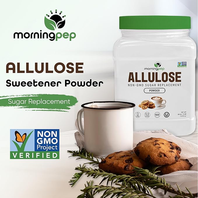 Morning Pep Allulose Sweetener 4 lb – Zero Calorie Sugar Alternative 100% Pure No Erythritol Non-GMO Project Verified Keto Certified OU Kosher No Fillers Ideal for Baking and Beverages