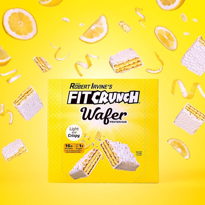 FITCRUNCH Wafer Protein Bars Designed by Robert Irvine 16g of Protein &amp 1g of Sugar (9 Bars Lemon Cream)