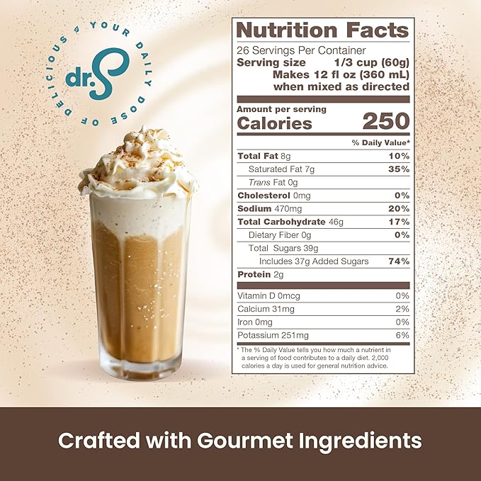 Dr. Smoothie Café Essentials Salted Caramel Latte – No Artificial Colors Flavors or Sweeteners – 20mg of Caffeine per Serving – Great for Hot Iced &amp Frozen Frappes (3.5 lb Bag 26 Servings)