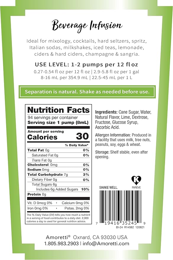 Amoretti - Mojito Libre Beverage Infusion - Drink Mix &amp Water Enhancer with Pump for Flavoring Cocktails Waters Teas and other Beverages Preservative Free