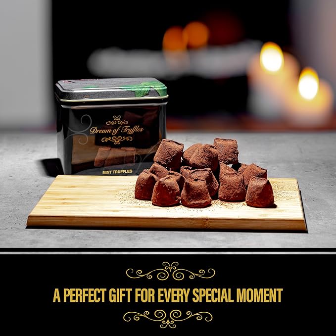 Dream of Truffles - Cocoa Powdered Mint Truffles | Smooth &amp Creamy | Refreshing Peppermint Flavor | Dark Cocoa Dusted Candy Truffles in a Premium Gift Box | Made in Sweden | 200g