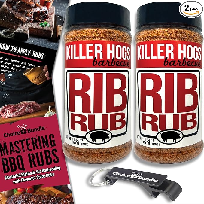 Killer Hogs Rib Rub Premium BBQ Barbecue Spice Seasoning 2 pk (22.68 oz) + Guide &amp Bottle Opener (4 Items)!