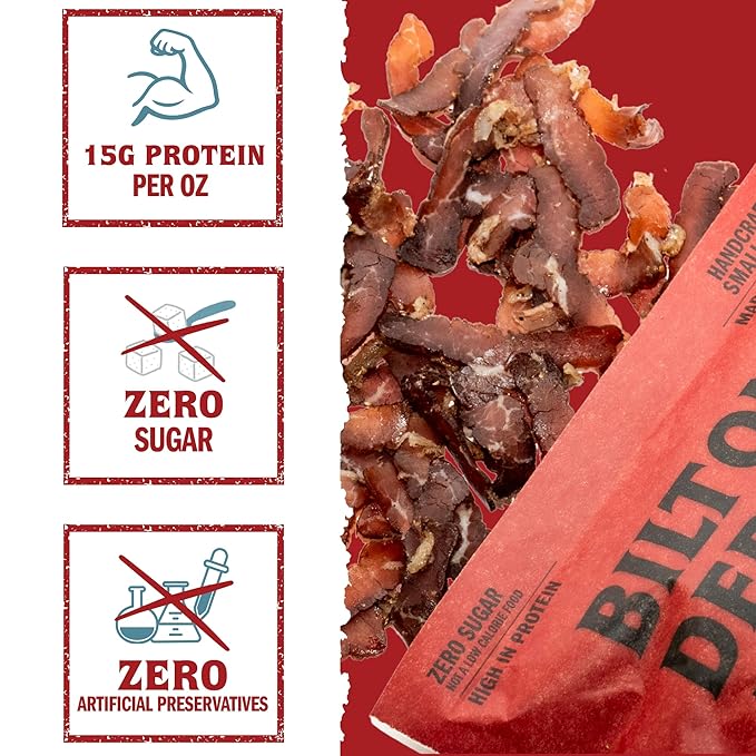 Biltong Depot Smoky Mesquite Biltong Slices - 8oz | Air-Dried Beef Jerky Snack | High Protein | Paleo &amp Keto Friendly | Zero Sugar | Gluten Free | No Artificial Preservatives | No MSG