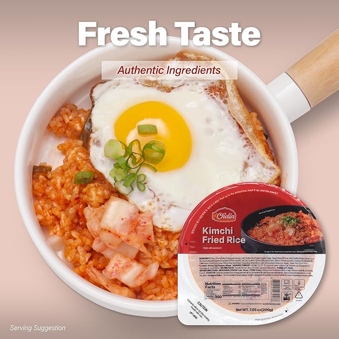 [KCHELIN] Microwaveable Korean Kimchi Fried Rice (Pack of 6) Korean Food Instant Quick &amp Delicious Shelf- Stable On-the-Go Meals 7.05 oz per Bowl