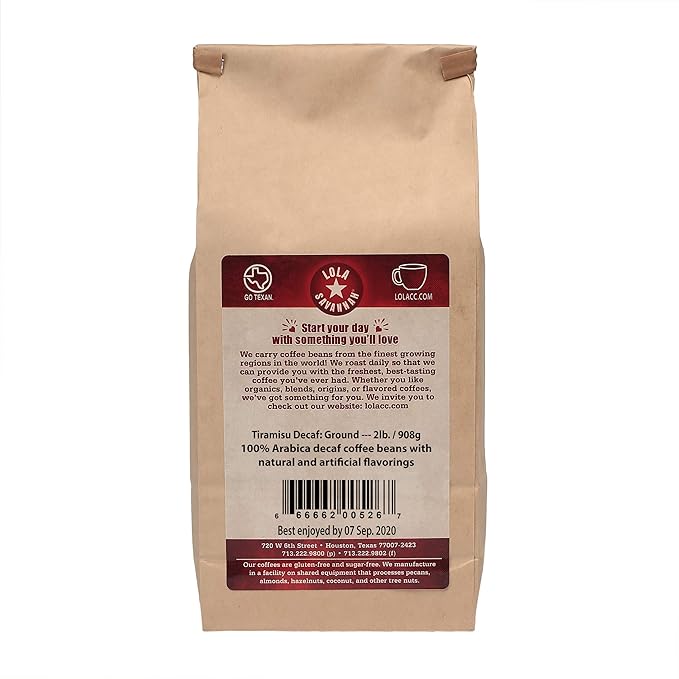Lola Savannah Tiramisu Ground Coffee - Creamy Tiramisu Creates an Italian Celebration in Every Cup | Decaf | 2lb Bag