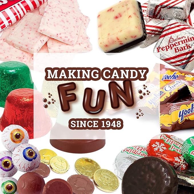 R.M. Palmer Christmas Mix Bulk Bag of Fudge Bells Santa Crisp Kringle's Peanut Butter Cups Chocolaty spheres Holiday Themed Treats Candy and Snacks (2 LB)