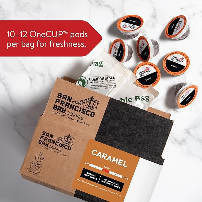 San Francisco Bay Compostable Coffee Pods - Caramel (80 Ct) K Cup Compatible including Keurig 2.0 Flavored Medium Roast