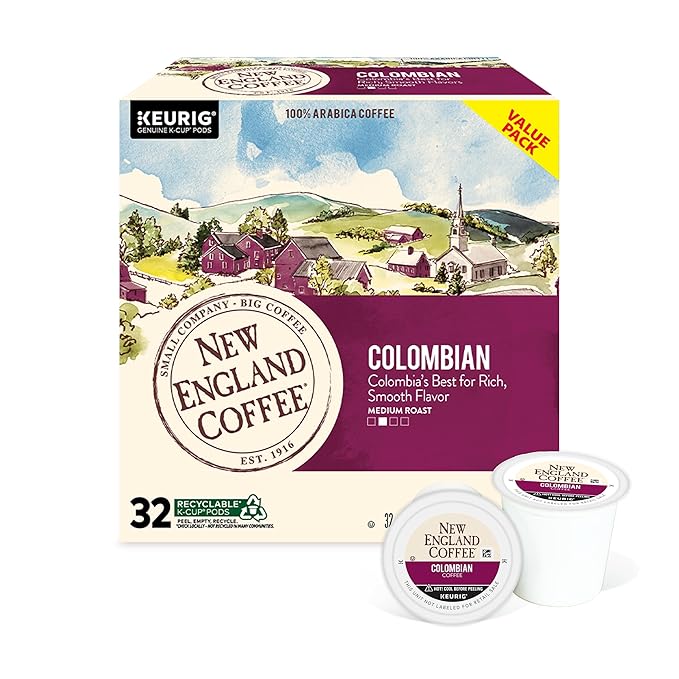 New England Coffee Colombian Supremo Medium Roast Single Serve Pods 32ct Box (Pack of 1)