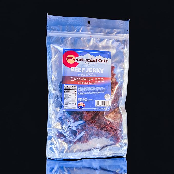 Centennial Cuts Beef Jerky – Campfire BBQ – High Protein Classic Sweet &amp Smoky Flavor – 7 oz Snack