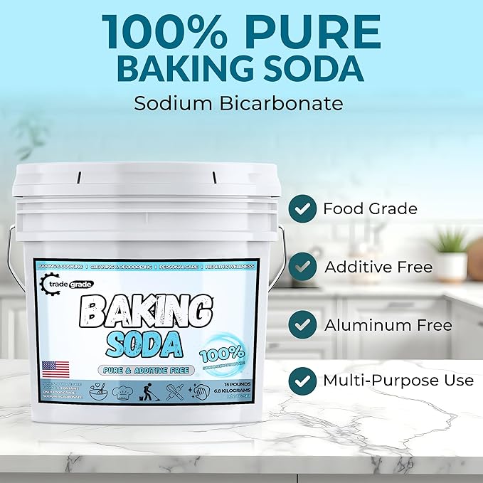 TradeGrade Pure Baking Soda Powder – 15 lb Bucket Sodium Bicarbonate Powder | Premium Food-Grade for Baking Bread Cookies &amp More | Baking Soda for Cleaning Natural Cleaner &amp Deodorizer