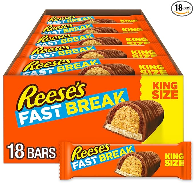 REESE'S FAST BREAK Chocolate Peanut Butter and Nougat King Size Candy Bars 3.5 oz (18 Count)