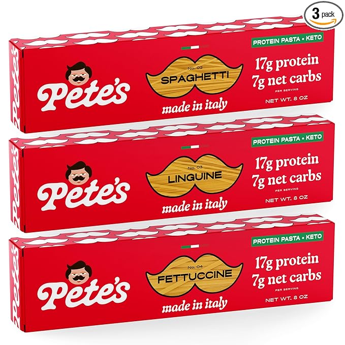 Low Carb Protein Pasta Variety | Spaghetti Fettuccine Linguine with 17g Protein 7g Carbs | Healthy Keto Pasta Made in Italy | 3-Pack 8oz - Pete’s Pasta