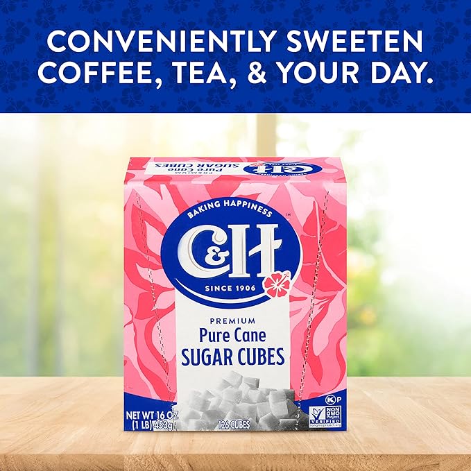 C&ampH Premium Pure Cane Sugar Cubes 1 lb Boxes (Pack of 3) - Perfect for Coffee Tea Portion Control - Includes Bonus Recipe Card