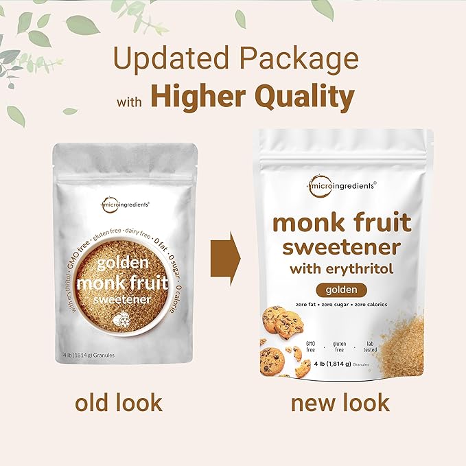 Golden Monk Fruit Sweetener with Erythritol 4 Pounds - No After Taste - Brown Sugar Substitute Keto Diet Friendly Zero Calorie Natural Sweetener for Drinks Coffee Tea Cookies No-GMO Vegan