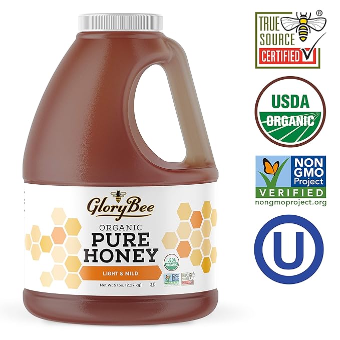 Glorybee Organic Light &amp Mild Honey 100% US Grade A Honey 5lb