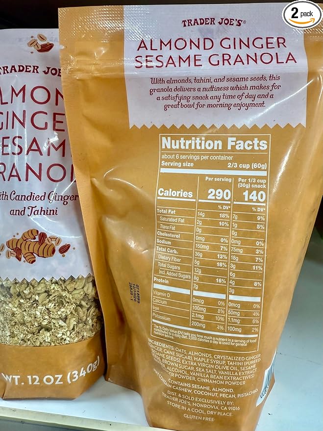 Trader Joe's Almond Ginger Sesame Granola with Candied Ginger and Tahini Gluten Free 12 Oz