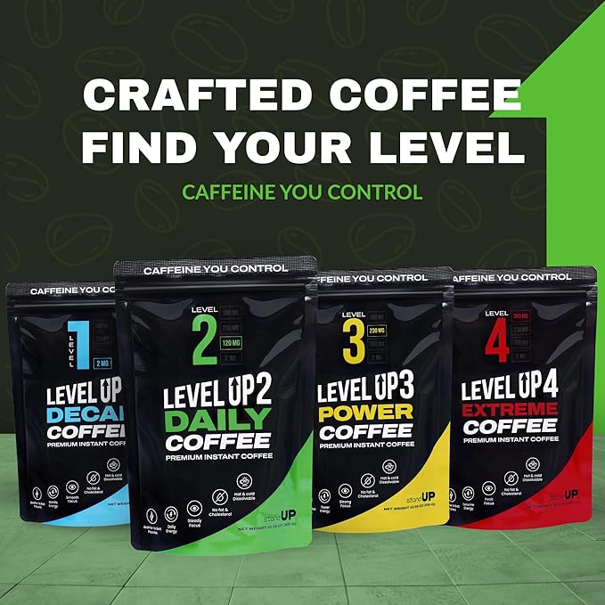 Level Up Premium Decaf Instant Coffee Sugar Free 30 Servings 10.58 oz (L2 - DAILY 120MG)