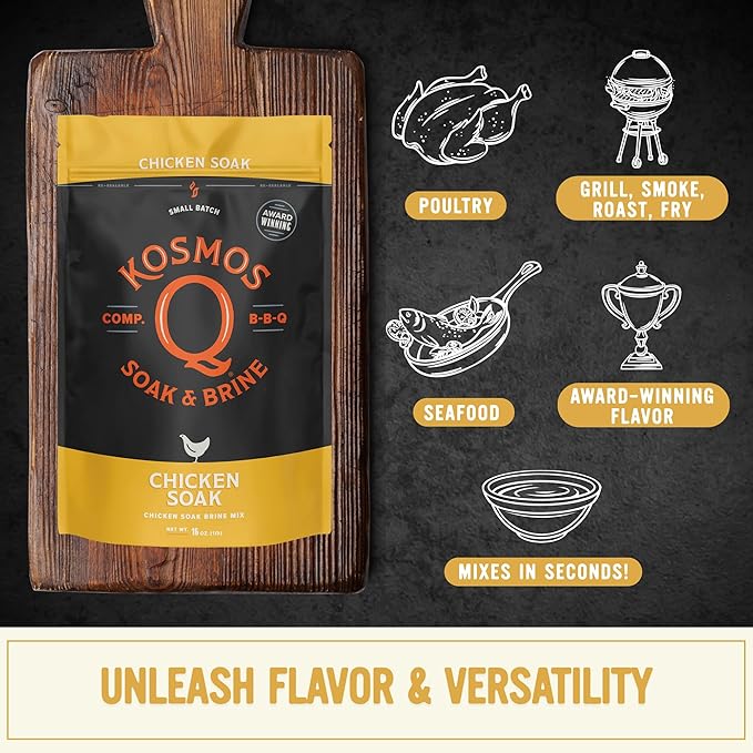 Kosmos Q Chicken Brine Soak Brown Sugar &amp Worcestershire Spice Mix For Whole Bird Breasts Tenderloins Grilling Roasting Smoking Locks In Moisture Savory Flavor Easy Mix Directions 16 Oz