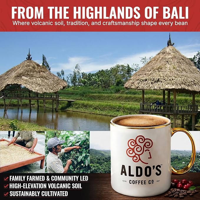 Aldo's Coffee Company Bali Blue Whole Bean Coffee - Organic Single Origin Low Acidity - 16 oz