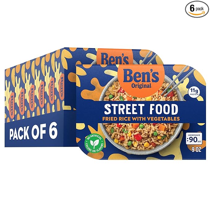 BEN'S ORIGINAL Street Food Fried Rice with Vegetables Prepared Entrée Microwavable Heat-&amp-Eat Bowl in 90 Seconds 9 oz (Pack of 6)