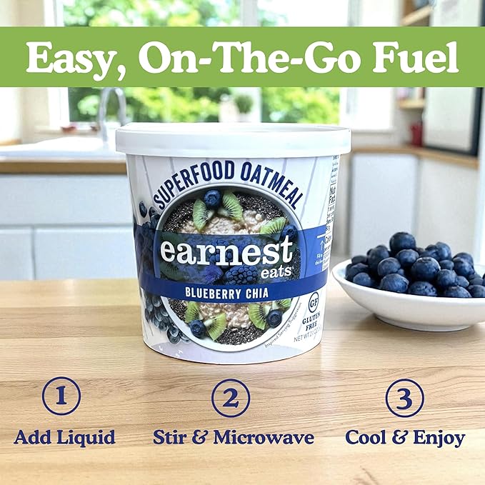 Earnest Eats Superfood Oatmeal Cups - Variety Pack – 7g Plant Protein Gluten Free Vegan On-the-Go Breakfast 2.1 Ounces Each (6 Pack)