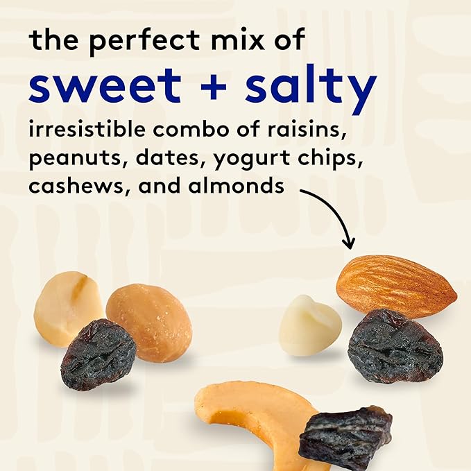 Snak Club Yogurt Trail Mix with Raisins Peanuts Dried Dates Yogurt Chips Cashews and Almonds Gluten-Free and Kosher Snack 6.75 oz Resealable Bags 6 Pack