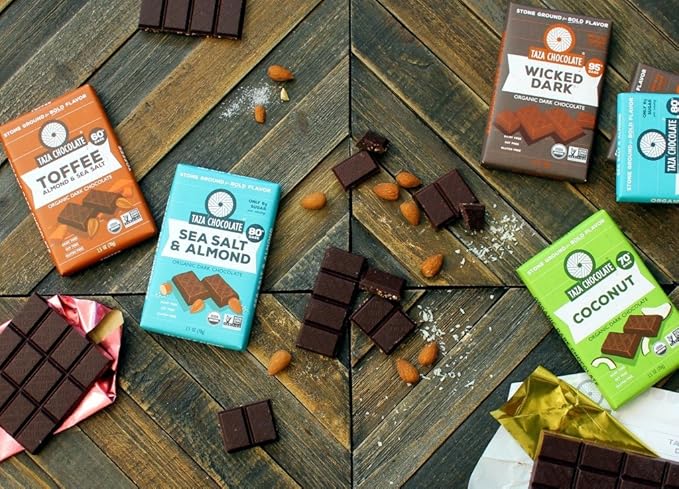 Taza Chocolate Organic Amaze Bar 80% Stone Ground Sea Salt Almond 2.5 Ounce (10 Count) Vegan