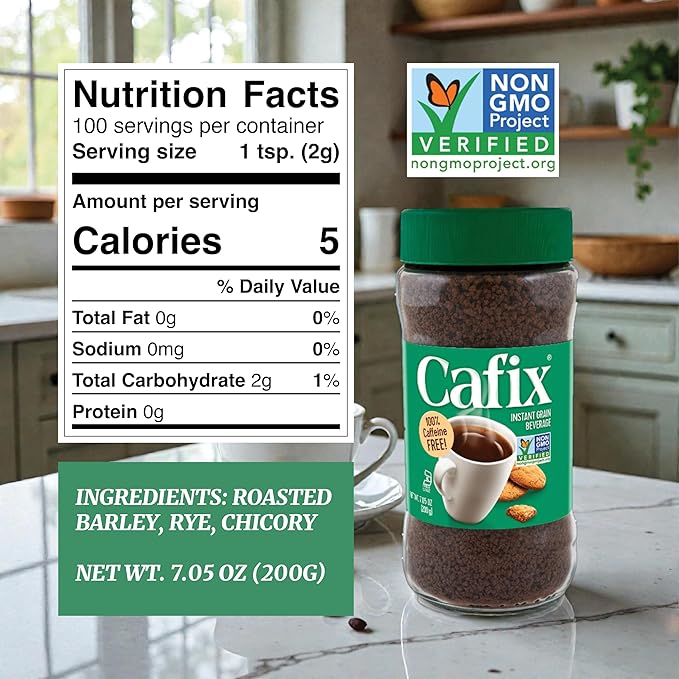Cafix All Natural Instant Chicory Coffee Alternative Great-Tasting Rich and Bold Zero Caffeine - 7.05oz Jar (Pack of 4)