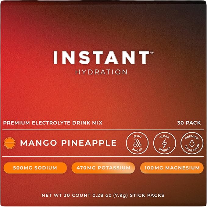 Instant Hydration Electrolytes Powder Packets - Mango Pineapple Drink Mix - Zero Sugar - Keto Vegan Gluten-Free Non-GMO - Boost Recovery Brain Health Muscle &amp Tissue Support- 30 Sticks