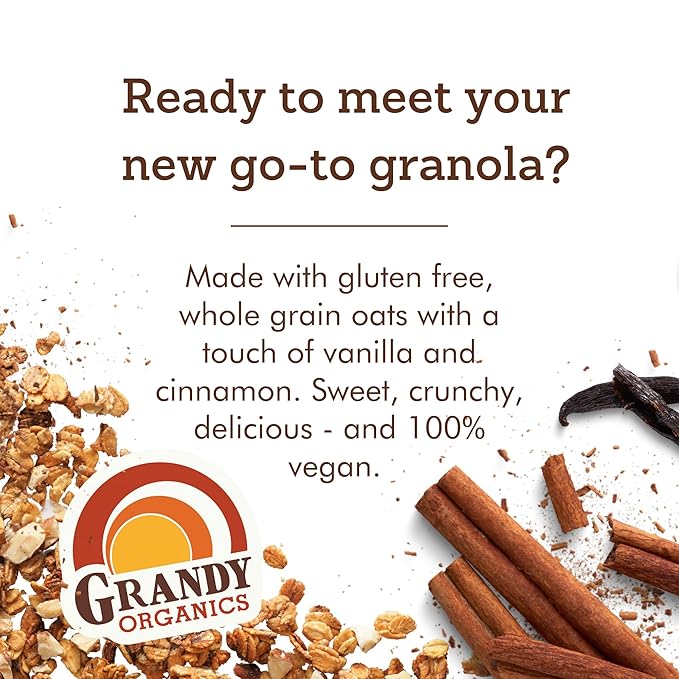 Grandy Organics Vanilla Cinnamon Granola 10 Pound Bulk Bag Certified Organic Gluten Free Non-GMO Kosher Plant Based Protein Granola