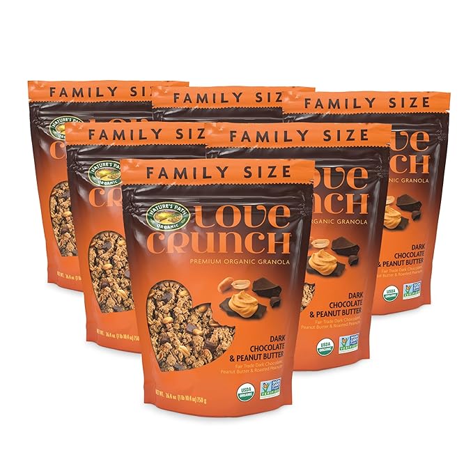 Love Crunch Organic Dark Chocolate &amp Peanut Butter Granola 26.4 oz (Pack of 6) Non-GMO Fair Trade by Nature's Path