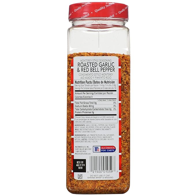 Lawry's Roasted Garlic &amp Red Bell Pepper Monterey Style Seasoning 21 oz - One 21 Ounce Container of Roasted Red Bell Pepper Seasoning Ideal on Fajitas Meatballs Shrimp and Vegetables